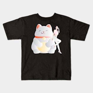 Fortune Cat & Beauty with Love Sign Kids T-Shirt